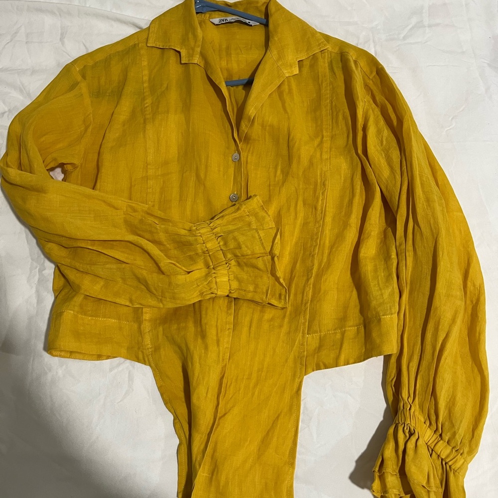 Zara Mustard Yellow Button-Up Blouse - image 1